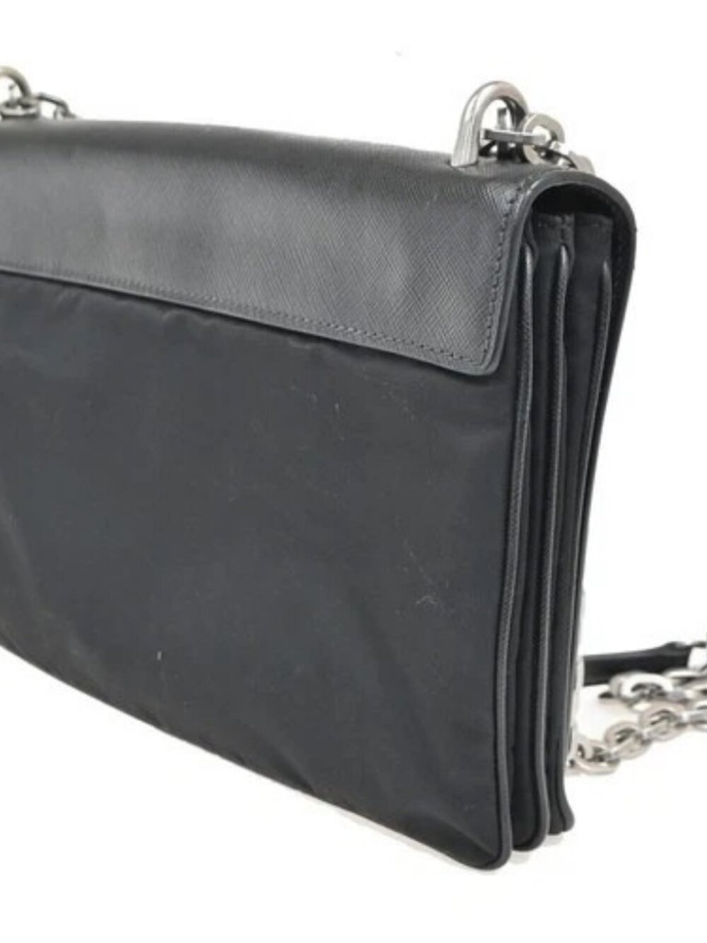 PRADA Saffiano Diagonal Chain Shoulder Bag Nylon Leather Black SHW 10ZA204 - Picture 4 of 15